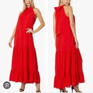Vince Camuto Red Halter-Neck Tiered Maxi Dress